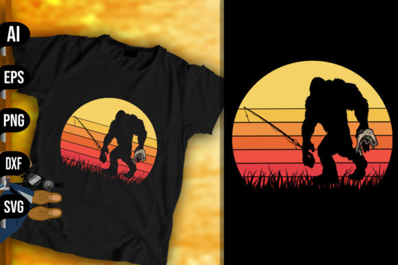 Bigfoot Sasquatch Fishing Retro Vintage
