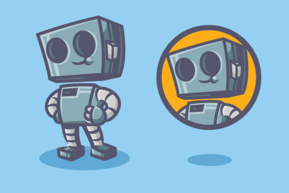 Cute Robot Mascot Retro Illustration