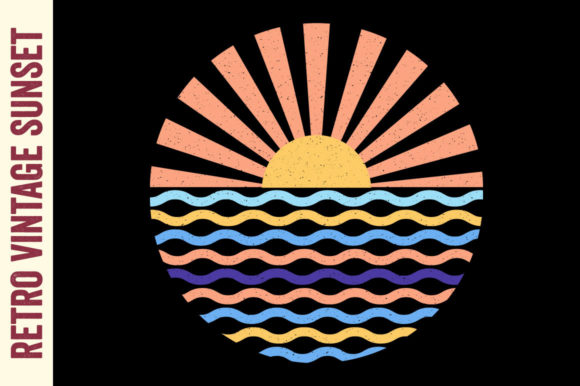 Retro Vintage Sunset Sun Ocean
